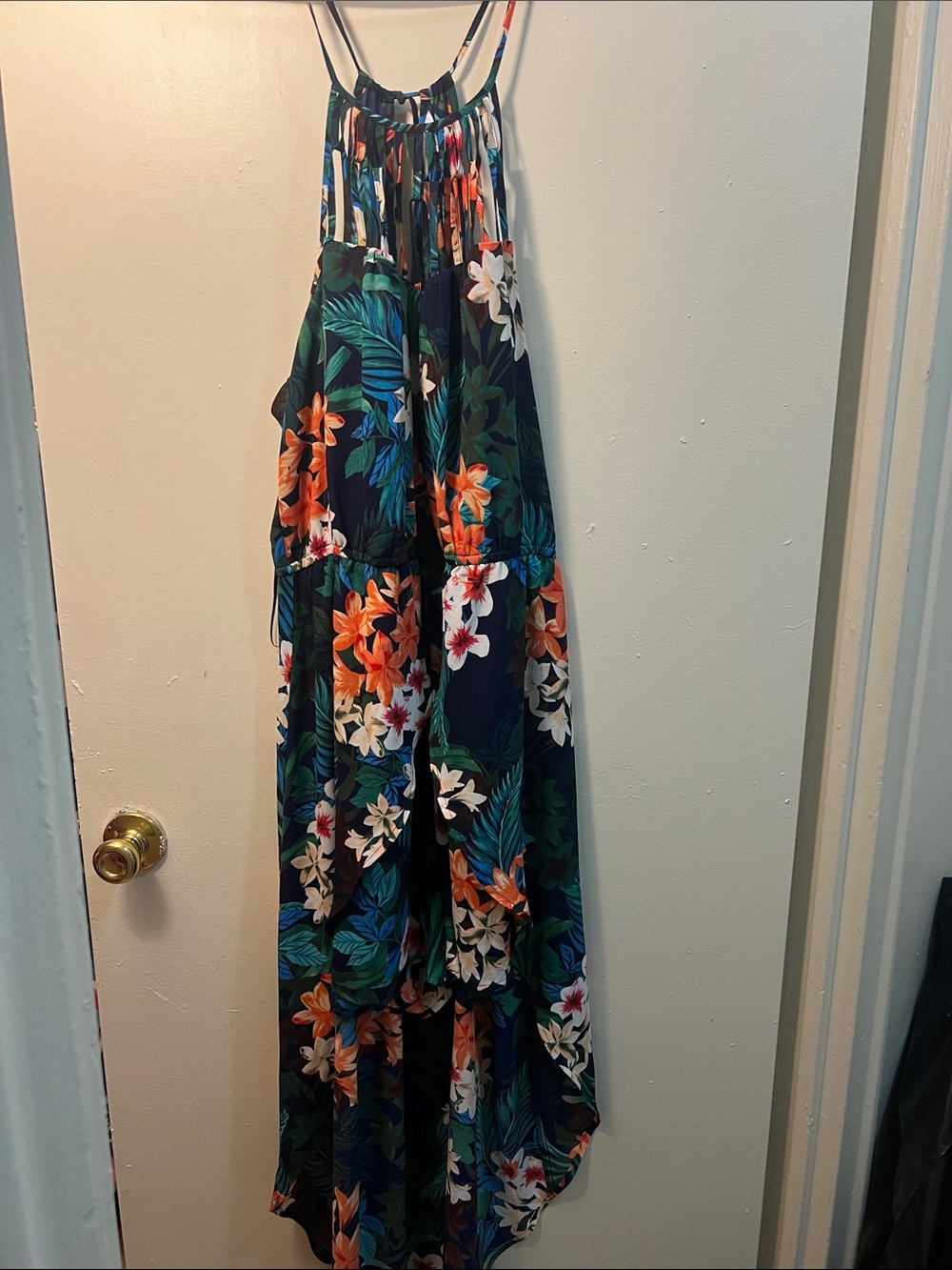 Candie's Navy Floral Tropical Maxi Dress with Orange and White Flowers